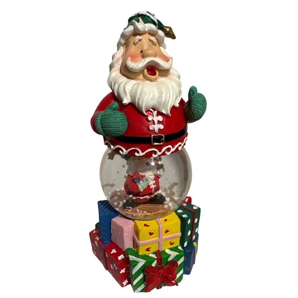 Santa Claus Snowglobe Resin Figure 45mm Holiday Joy with Box 5" Tall